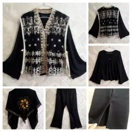 Satu set pakaian wanita import (Blouse, cardigan, Celana P, & krudung)