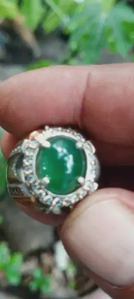 Jadeite jade giok Burma type A ring perak