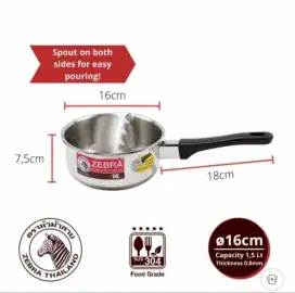 Souce pan ZEBRA 16cm Stainless steel - Panci Stainless