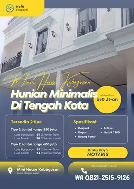 Hunian 2-lantai Minimalis Kebagusan Jaksel dalam Cluster, Akses Mobil