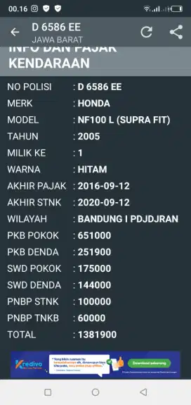 Honda supra fit tahun 2005 pul ori  komplit