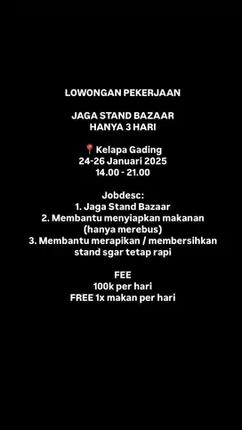 LOKER JAGA STAND MAKANAN BAZAAR