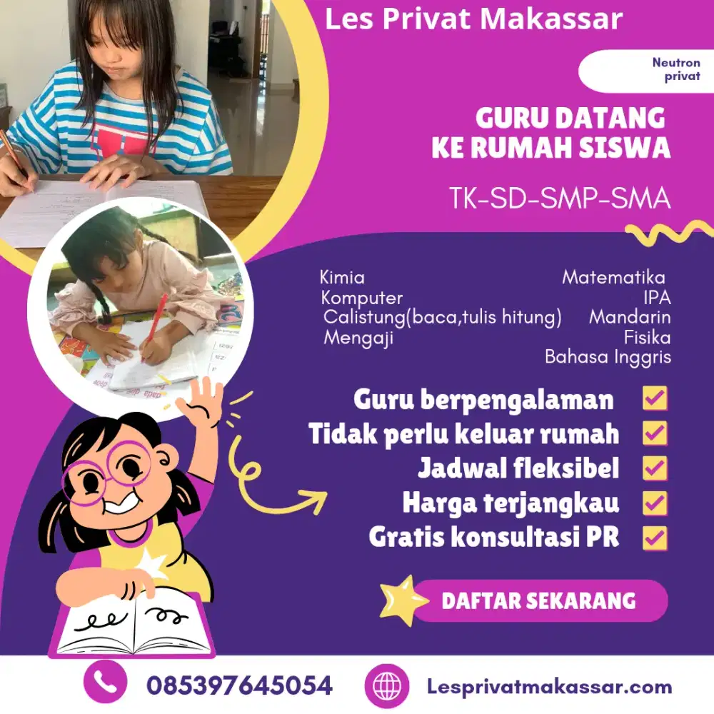 Les privat Makassar dan gowa (TK-SMA)