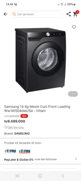 Mesin cuci samsung 14KG hemat listrik