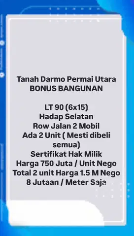 MURAH, Tanah Darmo Permai Utara - Bonus Bangunan, Dkt DPT