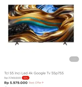 TCL 55INCH LED 4K GOOGLE TV 55P755