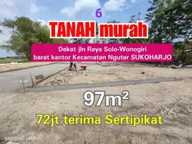 TANAH 97M2 HANYA 72 JT DI NGUTER SUKOHARJO DEKAT JALAN RAYA