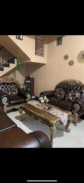 sofa set 3 2 1 + meja bahan kayu mahoni/jati