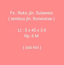 Di Jual Ruko 3 Lt, Jl Sulawesi, Mks