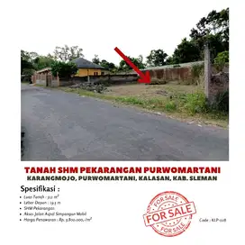 Tanah SHM Purwomartani Nempel Aspal Cocok Usaha 312 m2