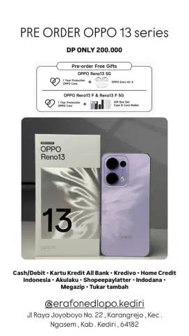 Promo Pre Order Oppo Reno 13 bebas 2x angsuran