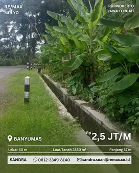 Dijual Tanah 2.880 m² Di Tepi Jalan Raya