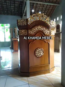 Mimbar masjid mushola bahan kayu jati minimalis Ready