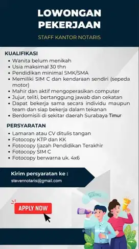 Dicari Pegawai Kantor Notaris