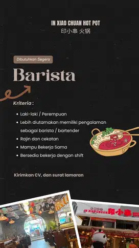 Lowongan kerja Barista, Waiter dan Cheff