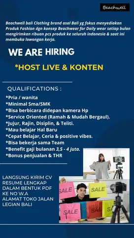 Lowongan kerja Host live sale & SPG