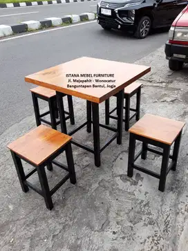 Paket Set Meja Makan 4 Kursi Kotak Cafe Warung Rumah Makan Kayu Mahoni