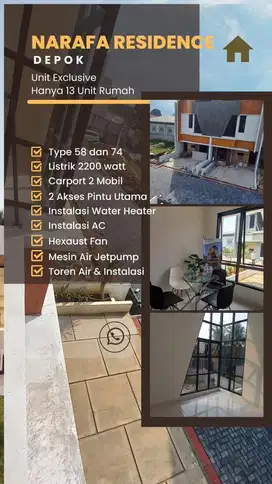 Townhouse Premium Narafa Residence Depok Dekat Statiun KRL Cibinong