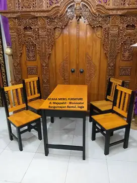 Paket Set Meja Panjang 4 Kursi Sandaran Warung Rumah Makan Cafe Kayu