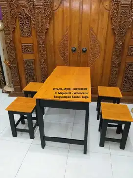 Paket Set Meja Panjang 4 Kursi Kotak Cafe Warung Rumah Makan Kayu #BT