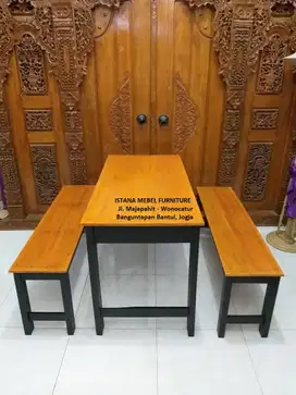 Paket Set Meja 2 Kursi Panjang Warung Rumah Makan Cafe Bakso Kayu #BT