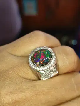 Cincin Natural Batu Kalimaya Black Opal