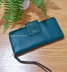 Dompet Fossil Madison Zip Clutch Teal Authentic from USA