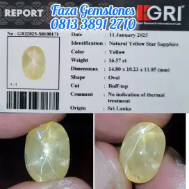 Jumbo 16.57 ct Yellow Star Sapphire Srilanka No Heated ~GRI~Recomended