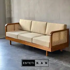 Sofa Ruang Tamu Japandi | Kursi Minimalis Modern Aesthetic Kayu Jati