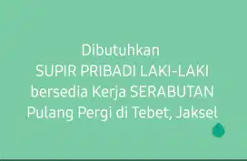 DICARI SUPIR PRIBADI LAKI-LAKI YANG BERSEDIA KERJA SERABUTAN