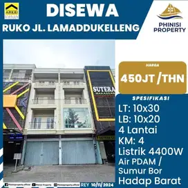 DISEWAKAN RUKO 2 PETAK 4 LANTAI JALAN LAMADUKELLENG