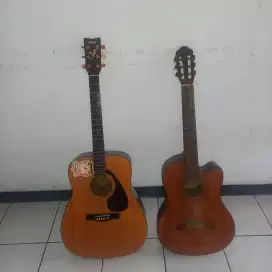 gitar akustik dengan ampli merk yamaha dan brunswick