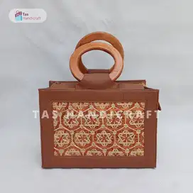 Tas Kulit Sintetis Kombinasi Bambu Handle Kayu Eksklusif Termurah