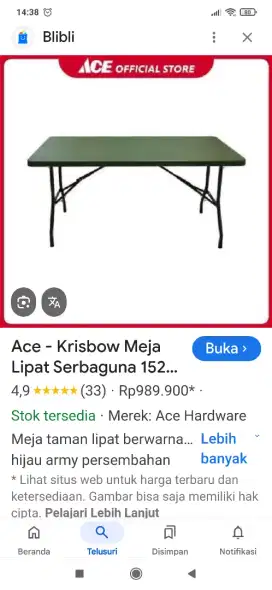 Dijualmeja ace hardware hijau, beli baru & tidak dipakai sama sekali