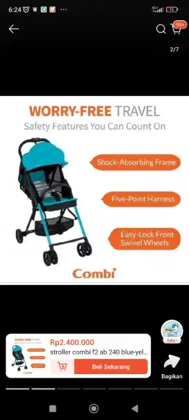 Stroller combi f2 blue baru