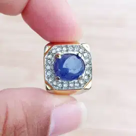Cincin Batu Permata Natural Blue Sapphire / Safir Africa Cabochon