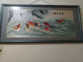 Lukisan sulam 9 ekor ikan koi