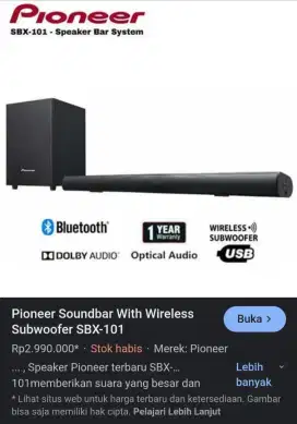 PIONEER SBX-101 BAR SYSTEM WIRELLESS