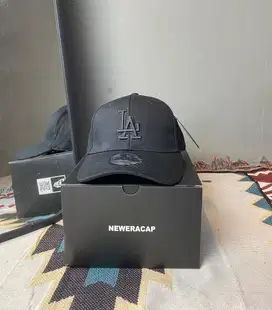 Topi Baseball MLB Logo LA Bordir Hitam Fullblack Topi Baseball Logo LA