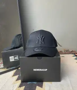 Topi Baseball MLB Logo NY Bordir Embos Hitam Fullblack Topi MLB NY