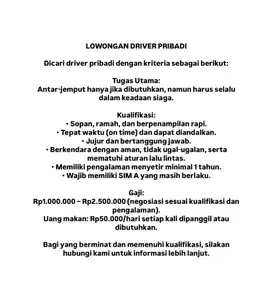 DICARI DRIVER PRIBADI