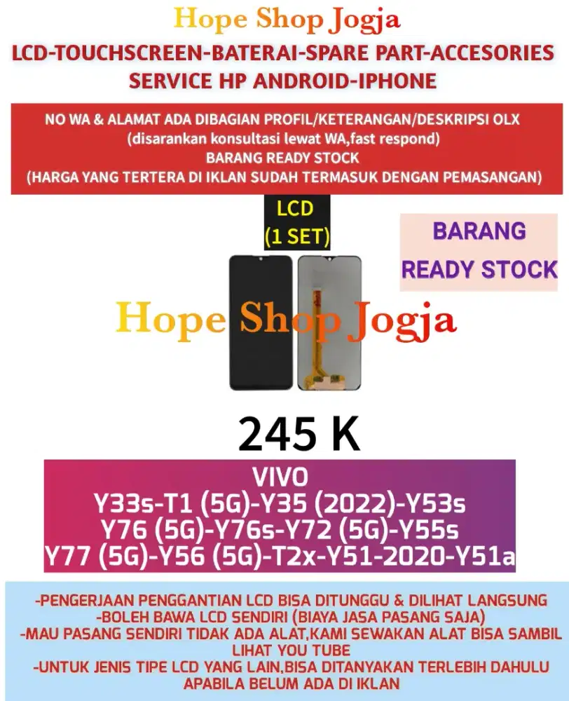 Ganti Touchscreen-Baterai-LCD Vivo Y33s-T1 (5G)-Y35 (2022)-Y53s