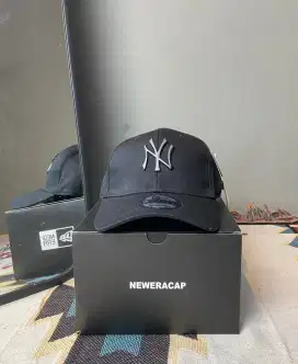 Topi Baseball MLB Logo NY Metal Hitam Fullblack Topi New Era Logo NY