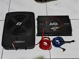 Subwoofer Kolong Sansui Dan Power Amplifier Mobil 4 Channel DHD