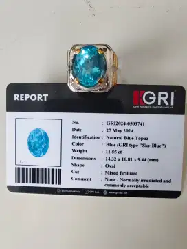 Natural Blue Topaz Elektrik Ring Perak Memo GRI