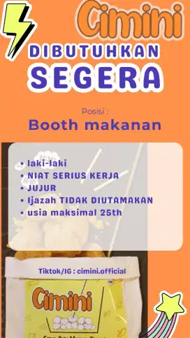 Dibutuhkan segera pegawai yg niat benar2 ingin kerja