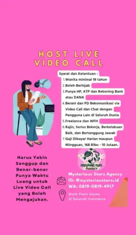 LOKER KHUSUS WANITA, HOST LIVE VIDEO CALL, HOST LIVE CHAT