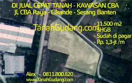 Jual Tanah 1,1 Ha Kawasan Industri CBA Cikande Serang Banten