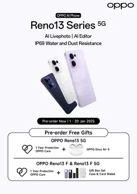 PO oppo Reno 13 Series free gift TWS. Rusak Ganti baru