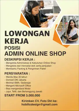 Lowongan Kerja Admin Online Shop - Jakarta